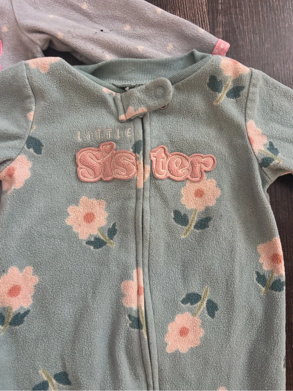 One-Piece Fleece Footed Little Sister Sleeper Bundle- Pink & Light Blue Floral